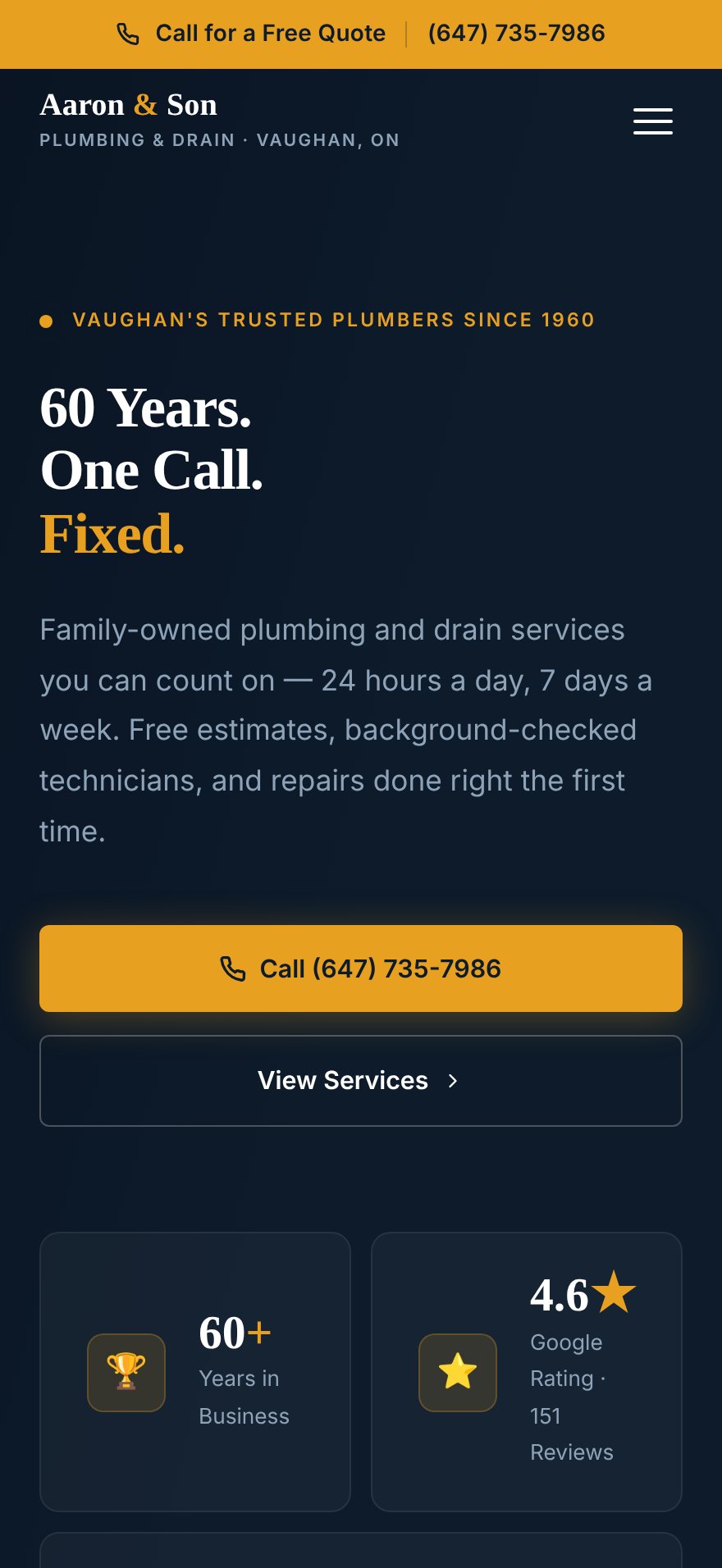 Live site: Aaron & Son Plumbing & Drain Services
